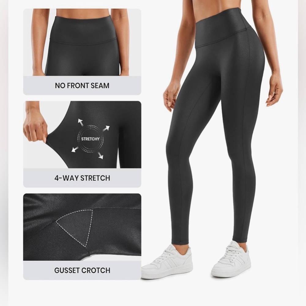 CRZ Yoga High-Waist Matte Butter Luxe Black Faux Leather  Leggings Med. NWT - Picture 6 of 9